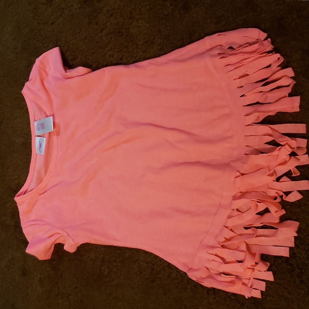 Girls fringe shirt coral